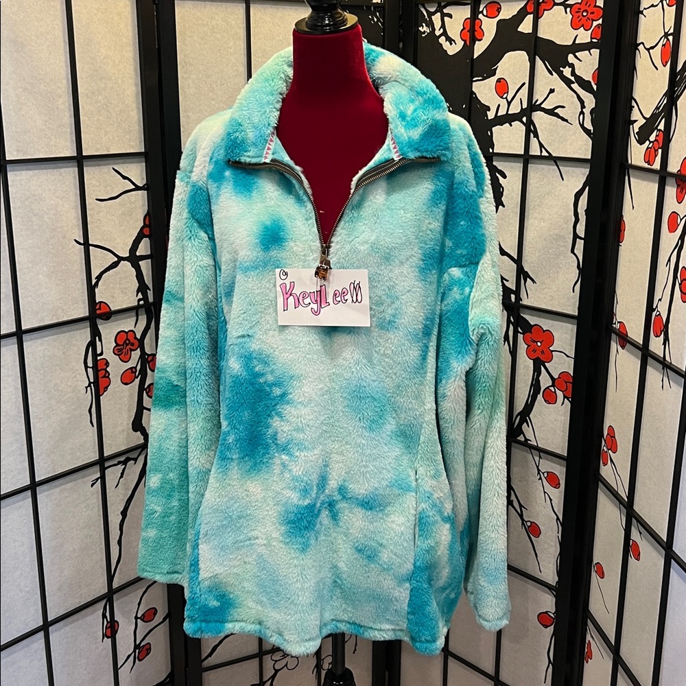 #29 Blue fuzzy half zip sweater. 3x